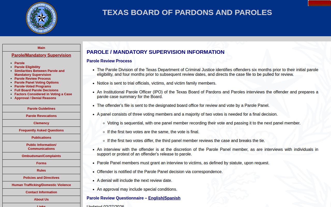 Archer County parole review cadence and process